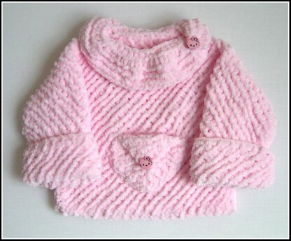 Girl's Pink Sweater with Pocket (allsquareknits)