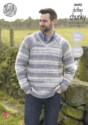 Mens Sweaters in King Cole Drifter Chunky - 4600 - Downloadable PDF