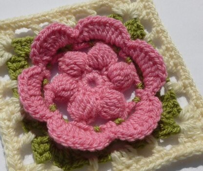 Flower in Square Crochet Granny Square Floral Afghan Block Motif