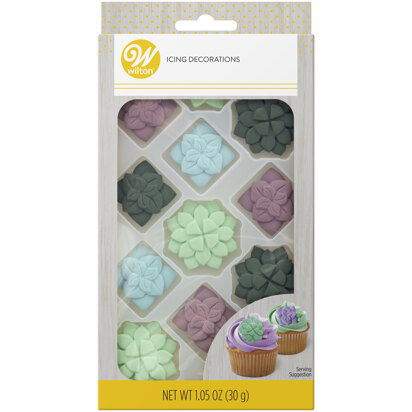 Wilton Green, Blue and Purple Succulent Royal Icing Decorations, 12-Count