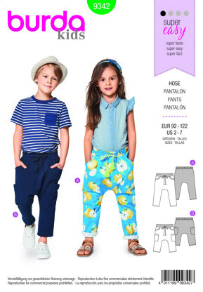 Burda Style Child's Elastic Waistband Trousers B9342 - Paper Pattern, Size 2-7