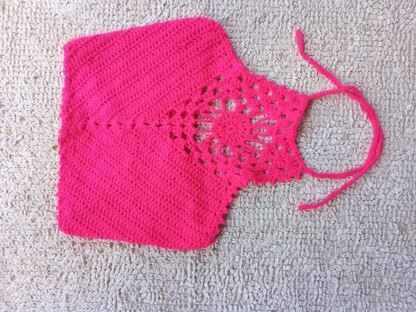 Crochet Halter top- Pink Flower flare halter top