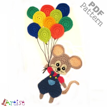 Mouse with Balloons crochet applique pattern