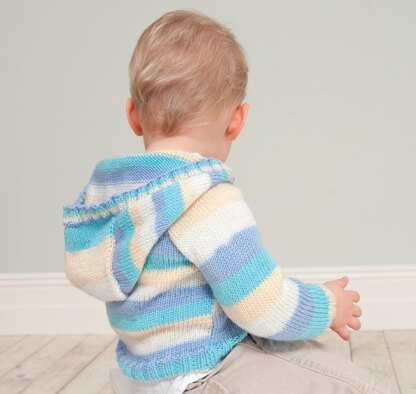 Baby Cardigan with Collar or Hood & Hat in Rico Baby So Soft Print DK - 218