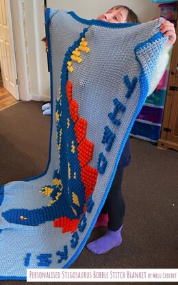 Personalised Stegosaurus Bobble Stitch Blanket by Melu Crochet