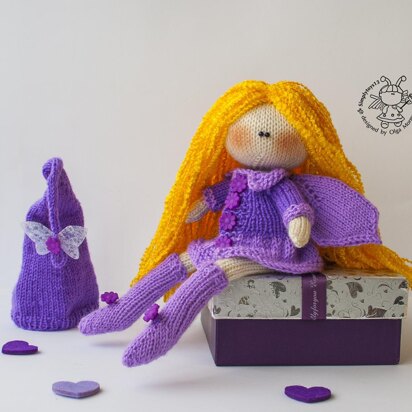 Lilac fairy dreams doll knitted flat