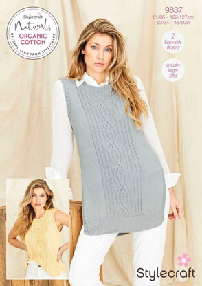 Short & Long Round Neck Tank Tops in Stylecraft Naturals Organic Cotton DK - 9837 - Downloadable PDF