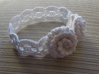 White Crochet Headband with Two Roses