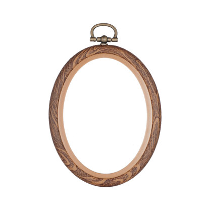 Hemline Flexi Stickrahmen oval mit Holzmaserung (6,5 x 9 cm)