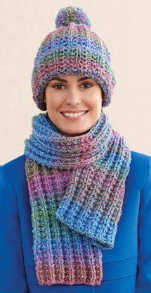 Rustic Ribbed Hat and Scarf in Lion Brand Tweed Stripes - L0611I