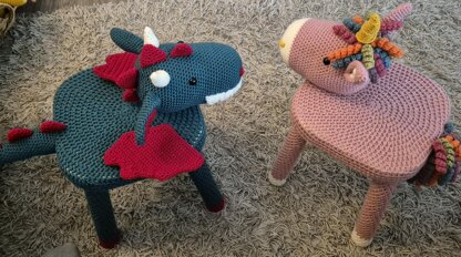 Unicorn and Dragon Crochet Chair Cover patterns amigurumi