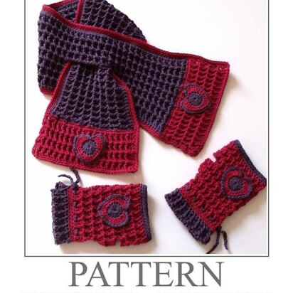 Crochet Keyhole Scarf and Mittens "Sweetheart"