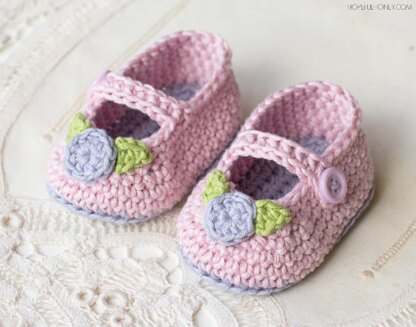 Mary Jane Rosebud Baby Booties