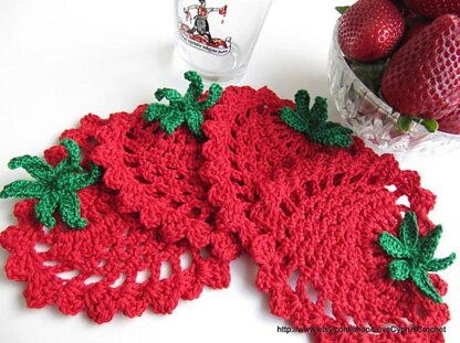 Crochet Strawberry Coaster