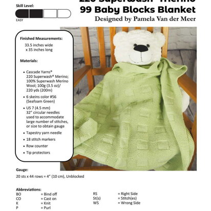 99 Baby Blocks Blanket in Cascade Yarns 220 Superwash Merino - W829 - Downloadable PDF