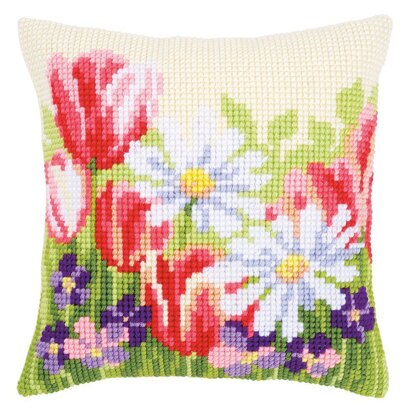 Vervaco Spring Flowers Cushion Cross Stitch Kit - 40cm x 40cm