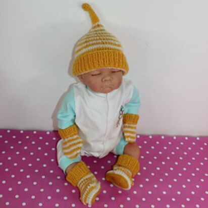 Baby Easy Stripe Pixie Hat, Booties & Mittens