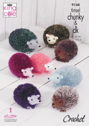 Hedgehog - Small, Medium & Large Crocheted in King Cole Tinsel Chunky and Dollymix DK - 9148 - Downloadable PDF