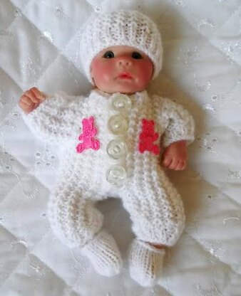 Dolls knitting pattern for 5-8 inch Berenguer, Romper suit, Hat & Boots