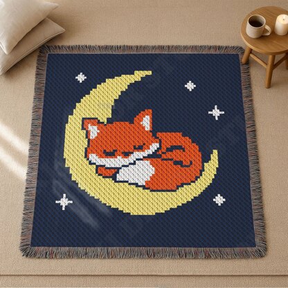 Fox on Moon Baby Blanket C2C CROCHET PATTERN
