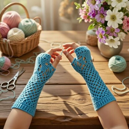 A crochet Blue gloves Pattern + Video Tutorial