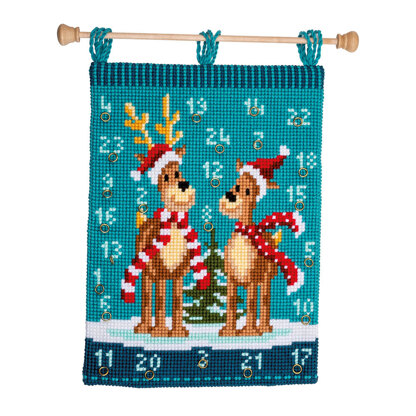Vervaco Wall Hanging Advent Calendar Christmas Elk with Scarves Cross Stitch Kit - 40cm x 53cm