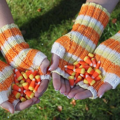 Hand-dyed Candy Corn Fingerless Mitts