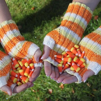 Hand-dyed Candy Corn Fingerless Mitts - knitting pattern