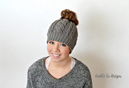 Cabled Messy Bun Hat