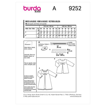 Burda Style Children's Sundress and Blouse B9252 - Sewing Pattern