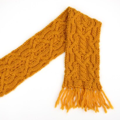 Double Mustard, a reversible cabled scarf