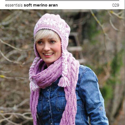 Cap and Cabled Scarf in Rico in Essentials Soft Merino Aran - 029