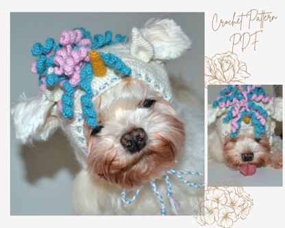 Unicorn dog hood, Crochet Pattern PDF, Size: XS for small dog