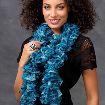 Glitzy Ruffle Scarf in Red Heart Boutique Sashay Metallic - LW3419 - knitting pattern