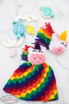 C2C Rainbow Hat with Unicorn Pom Pom