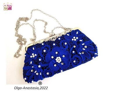 Evening blue lace bag 2 - crochet Irish lace