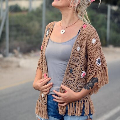 Style Traveler crochet cardigan with fringe