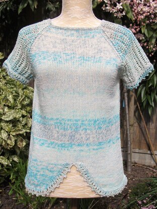 Summer Top with Lacy Raglan Sleeves & Shaped Lower Borders