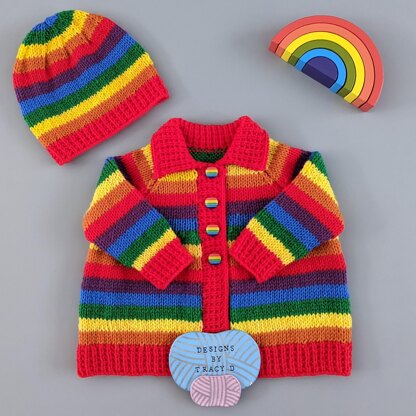 Rainbow Baby Knitting pattern Newborn Matinee coat and Beanie