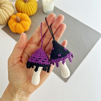 Crochet mushrooms garland no sew pattern Halloween decor Amigurumi pattern ornament