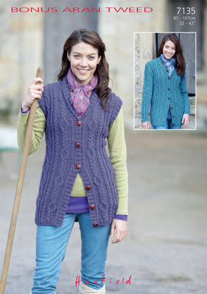 Cardigan and Waistcoat in Hayfield Bonus Aran Tweed with Wool - 7135 - Downloadable PDF