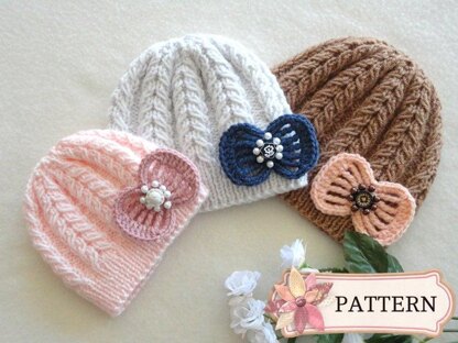 Knitted Baby Hat with Crochet Bow