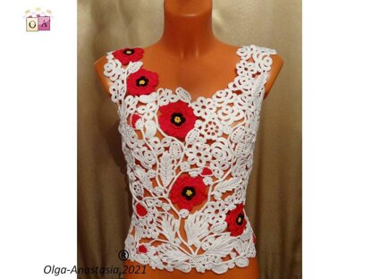 Lace blouse with poppies