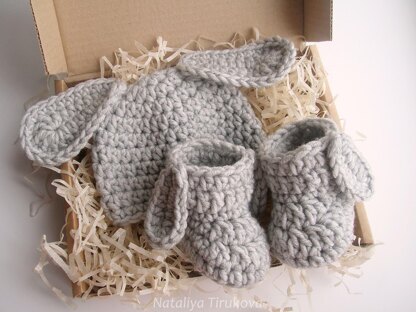 Bunny Baby Hat and Booties Set