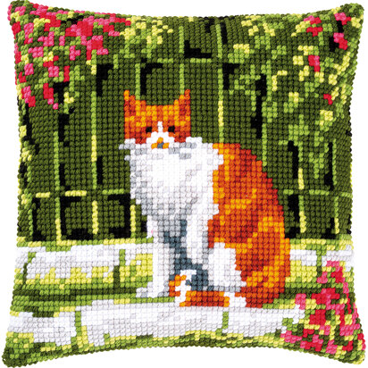 Vervaco Cross Stitch Cushion Kit Cat Between Flowers - PN-0184400
