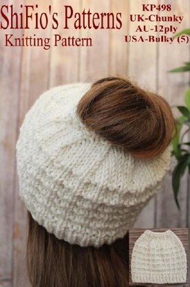 Kitting pattern messy bun hat, ponytail hat, running hat,  #498