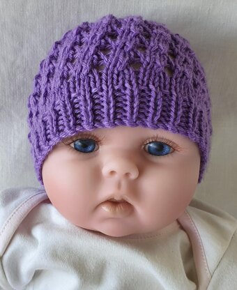 Lizzy - Prem and newborn slanting eyelet beanie