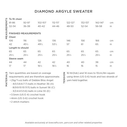 Diamond Argyle Sweater - Jumper Crochet Pattern for Women in Debbie Bliss Angel