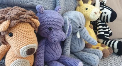 Savanna Savannah Animal Set Elephant Giraffe Hippo Hippopotamus Lion Zebra crochet amigurumi