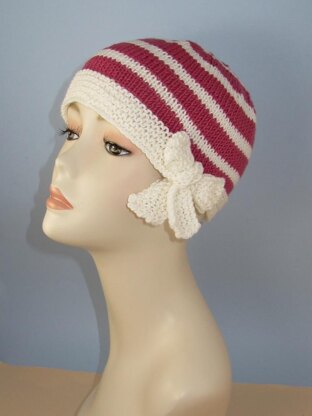 Tie Up Bow Stripe Beanie Circular Knitting Pattern